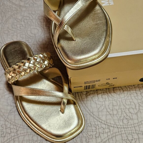 MICHAEL KORS Alba Braided Metallic Slide Sandals. NWT - Picture 5 of 7